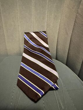 Chaps Brown Tie with Blue Diagonal Stripes